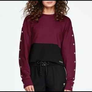 Pink Victoria Secret snap sleeve crop sweater small New with tag